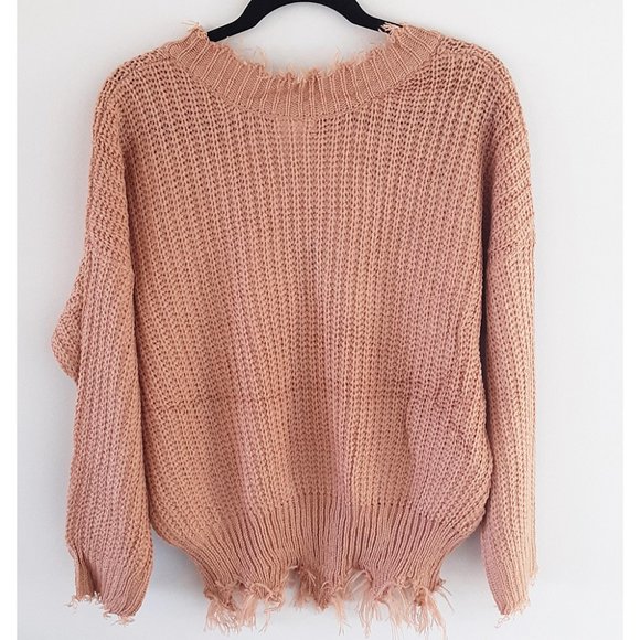 Distressed Frayed V Neck Sweater - Picture 3 of 3